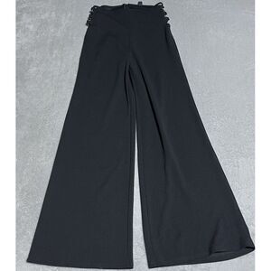 Y2k Windsor Pants Womens Medium Black Wide Leg Black Buckle Detail On Sides Goth